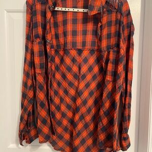 Free People Vibrant Red and Black Plaid Shirt
